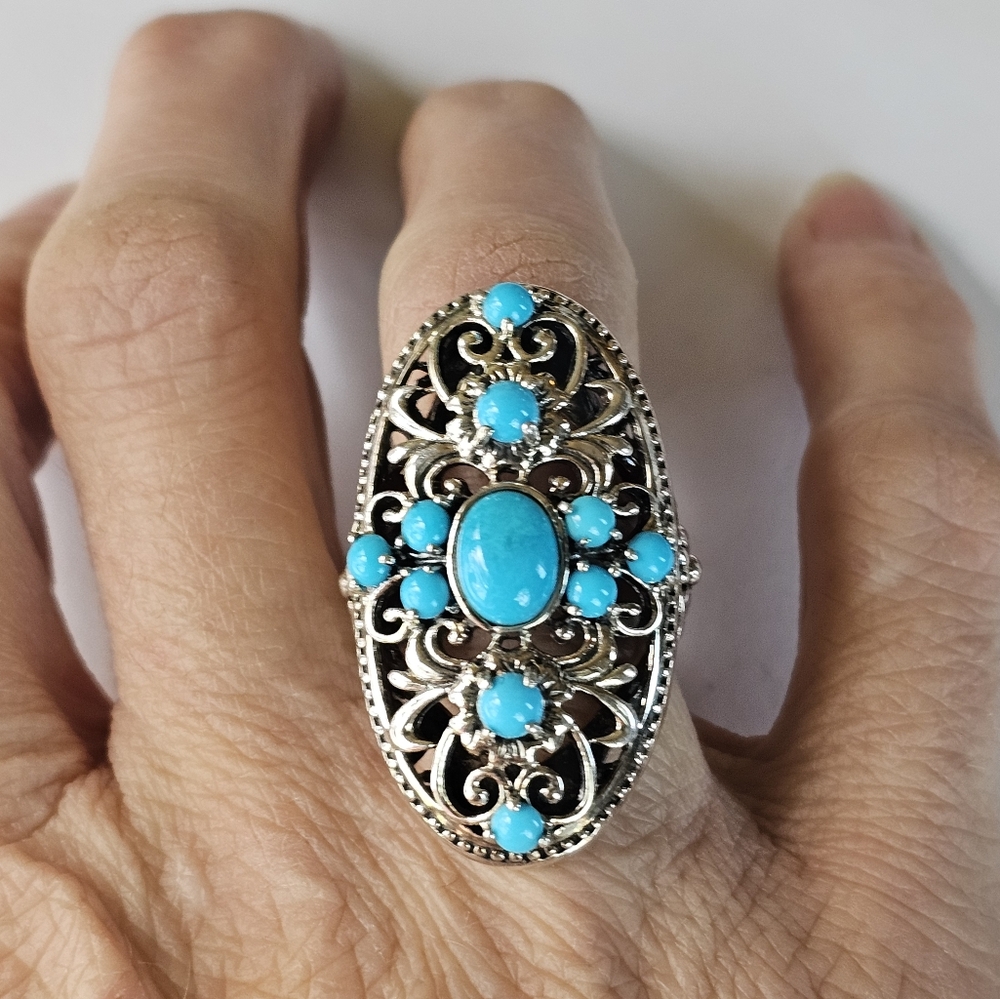 Designer Genuine Turquoise Ring Sterling Silver Sz 7! 💙 - Picture 4 of 7
